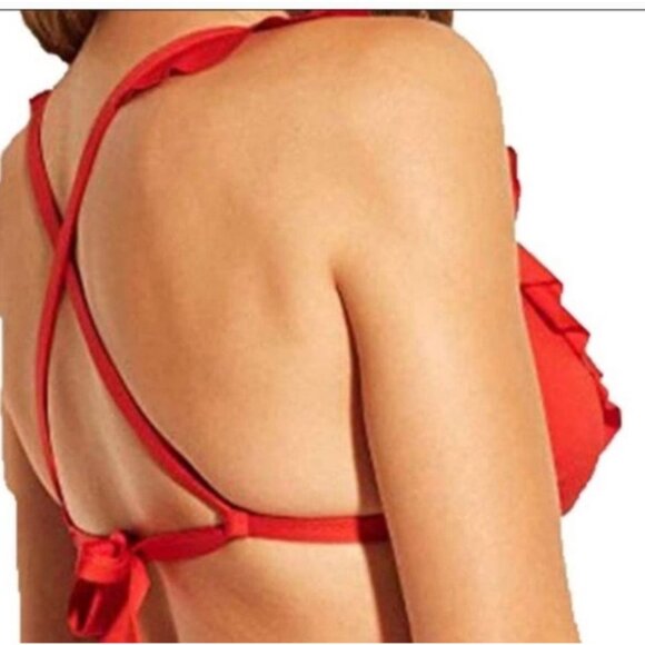 Ruffled Red Bikini Top With Cross-Back Straps Shade & Shore S - Picture 2 of 6